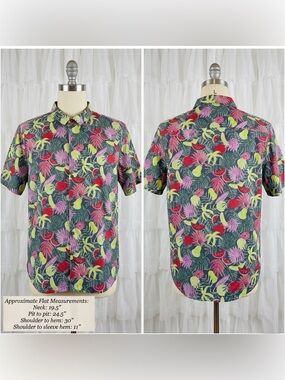 US Surf Club Oahu Hawaii Men’s Short Sleeve Aloha Fruit Collard Shirt Large